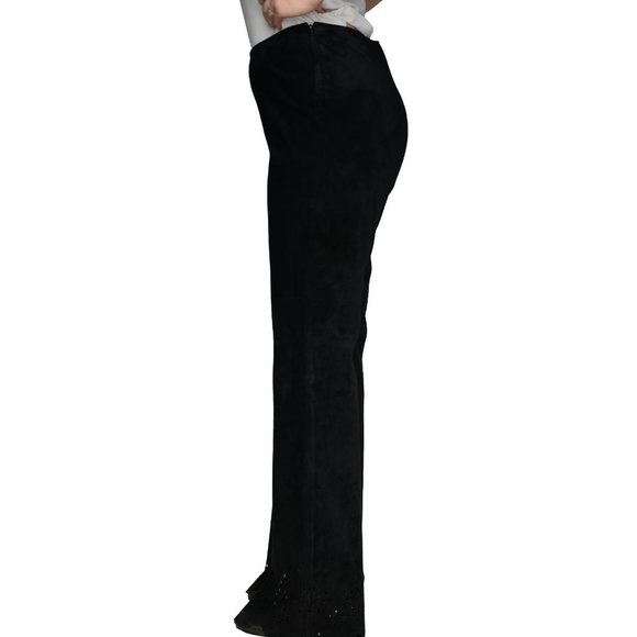 Danier black real suede flared pants with floral cut-out at bottom !! size 12 - Picture 5 of 10